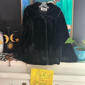 Pizazz Vintage Luxurious Black Faux Fur Pea Coat M